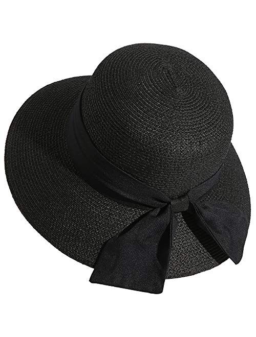 Lanzom Sun Hats for Women Wide Brim Straw Hat Summer Beach Hat Foldable Packable Cap for Travel Outdoor