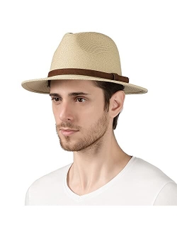 Lanzom Summer Beach Sun Hats for Men Foldable Floppy Travel Packable Staw Hat, Wide Brim Hat