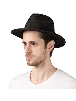 Lanzom Summer Beach Sun Hats for Men Foldable Floppy Travel Packable Staw Hat, Wide Brim Hat