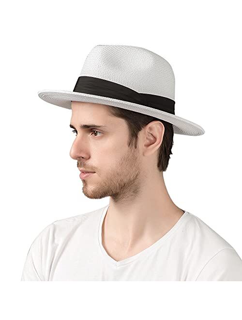 Lanzom Summer Beach Sun Hats for Men Foldable Floppy Travel Packable Staw Hat, Wide Brim Hat