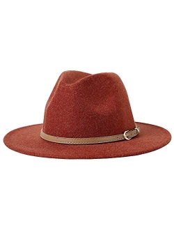 Lanzom Women Lady Classic Wool Fedora Hat with Belt Buckle Felt Wide Brim Panama Hat