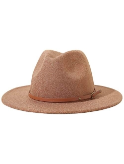 Lanzom Women Lady Classic Wool Fedora Hat with Belt Buckle Felt Wide Brim Panama Hat