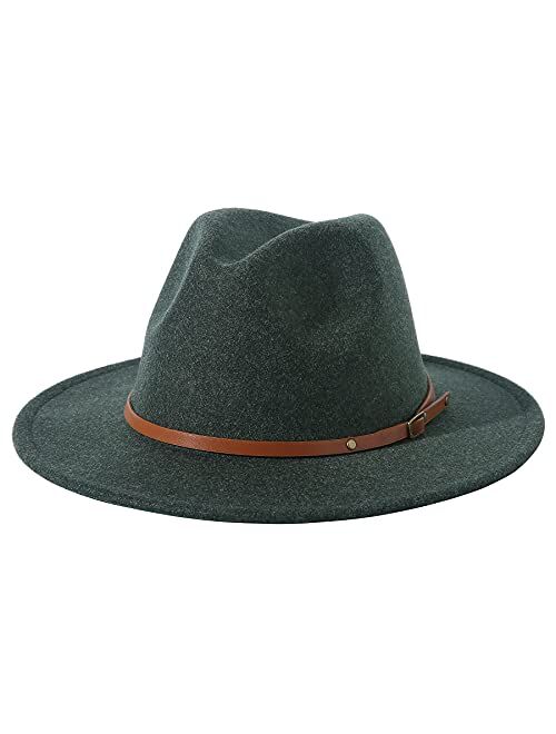 Lanzom Women Lady Classic Wool Fedora Hat with Belt Buckle Felt Wide Brim Panama Hat