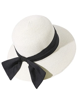 Lanzom Summer Sun Hats for Women Lady Wide Brim Straw Hat Beach Hat UPF Foldable Packable Cap for Travel Outdoor