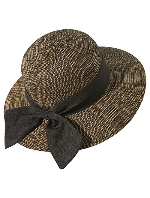 Lanzom Summer Sun Hats for Women Lady Wide Brim Straw Hat Beach Hat UPF Foldable Packable Cap for Travel Outdoor