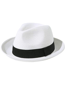 Lanzom Men Women Straw Foldable Roll up Hat Fine Braid Fedora Summer Beach Sun Hat