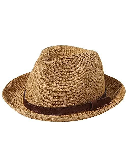 Lanzom Men Women Straw Foldable Roll up Hat Fine Braid Fedora Summer Beach Sun Hat