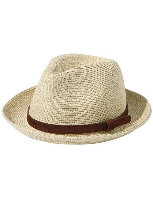 Lanzom Men Women Straw Foldable Roll up Hat Fine Braid Fedora Summer Beach Sun Hat