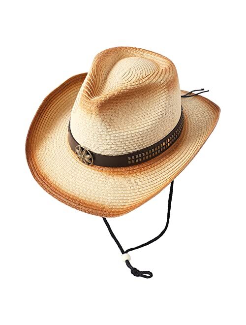 Lanzom Womens Mens Straw Beach Sun Hat Classic Shapeable Sun Hat Packable Hat Summer Cowboy Hat UPF 50+