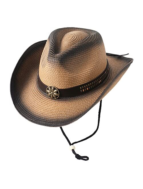 Lanzom Womens Mens Straw Beach Sun Hat Classic Shapeable Sun Hat Packable Hat Summer Cowboy Hat UPF 50+