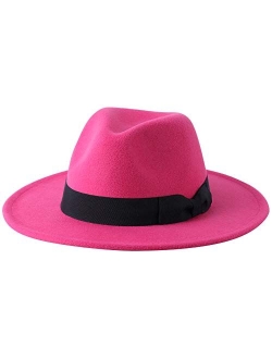 Lanzom Kids Girls Vintage Wide Brim Wool Felt Bowler Cap Bowknot Floppy Fedora Hat