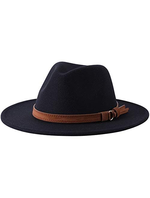 Lanzom Kids Girls Vintage Wide Brim Wool Felt Bowler Cap Bowknot Floppy Fedora Hat