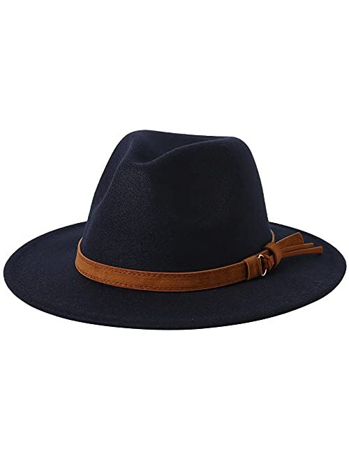 Lanzom Kids Girls Vintage Wide Brim Wool Felt Bowler Cap Bowknot Floppy Fedora Hat