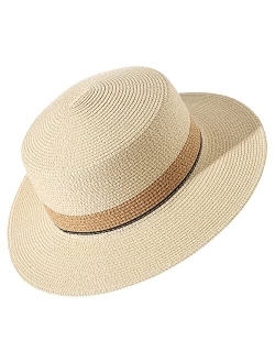 Lanzom Sun Hats for Women Wide Brim Straw Boater Hat Foldable Packable Beach Hat for Summer