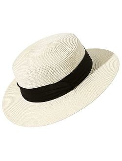 Lanzom Sun Hats for Women Wide Brim Straw Boater Hat Foldable Packable Beach Hat for Summer