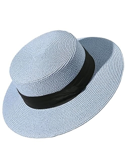 Lanzom Sun Hats for Women Wide Brim Straw Boater Hat Foldable Packable Beach Hat for Summer