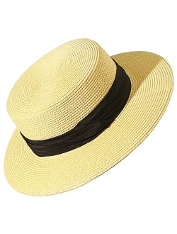 Lanzom Sun Hats for Women Wide Brim Straw Boater Hat Foldable Packable Beach Hat for Summer