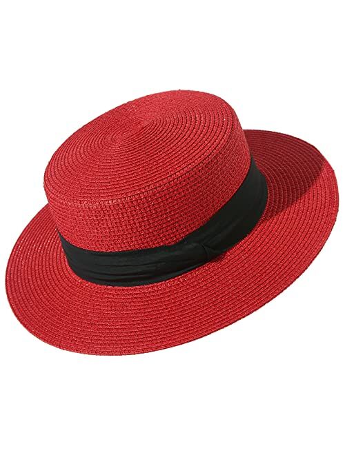 Lanzom Sun Hats for Women Wide Brim Straw Boater Hat Foldable Packable Beach Hat for Summer