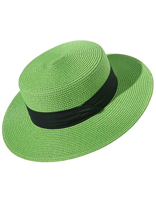 Lanzom Sun Hats for Women Wide Brim Straw Boater Hat Foldable Packable Beach Hat for Summer