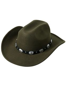 Lanzom Women Men Western Cowboy Cowgirl Hat Fedora Outdoor Felt Wide Brim Hat with Belt Buckle