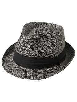 Lanzom Women Men Short Brim Straw Hat Panama Fedora Hat Summer Beach Sun Trilby Hat Packable Roll Up Hat