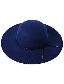 Lanzom Women Lady Retro Wide Brim Large Floppy Panama Hat Belt Wool Fedora Hat