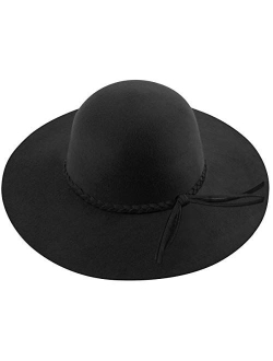 Lanzom Women Lady Retro Wide Brim Large Floppy Panama Hat Belt Wool Fedora Hat