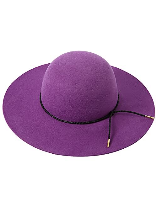 Lanzom Women Lady Retro Wide Brim Large Floppy Panama Hat Belt Wool Fedora Hat