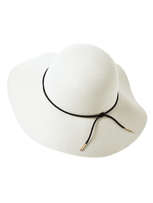 Lanzom Women Lady Retro Wide Brim Large Floppy Panama Hat Belt Wool Fedora Hat