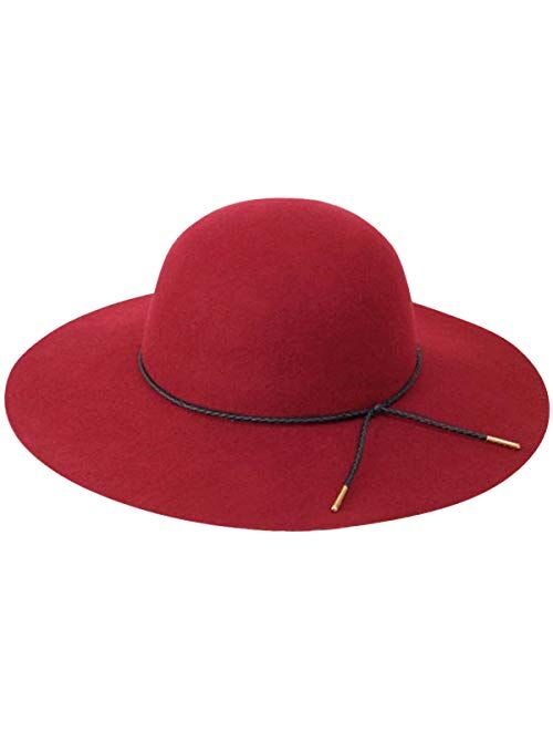 Lanzom Women Lady Retro Wide Brim Large Floppy Panama Hat Belt Wool Fedora Hat