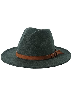 Lanzom Women Lady Felt Fedora Hat Wide Brim Wool Panama Hats with Band