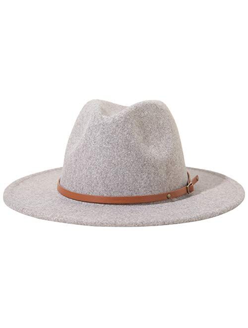 Lanzom Women Lady Felt Fedora Hat Wide Brim Wool Panama Hats with Band