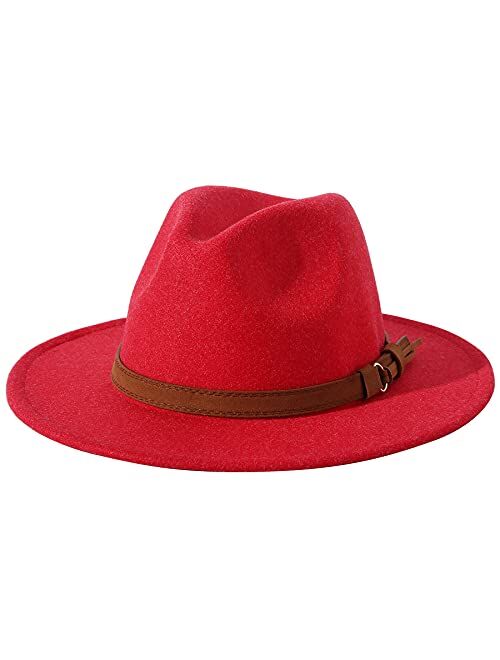 Lanzom Women Lady Felt Fedora Hat Wide Brim Wool Panama Hats with Band