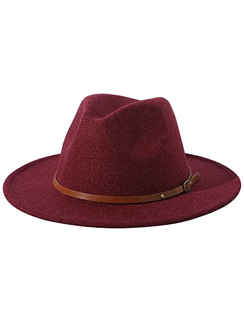 Lanzom Women Lady Felt Fedora Hat Wide Brim Wool Panama Hats with Band