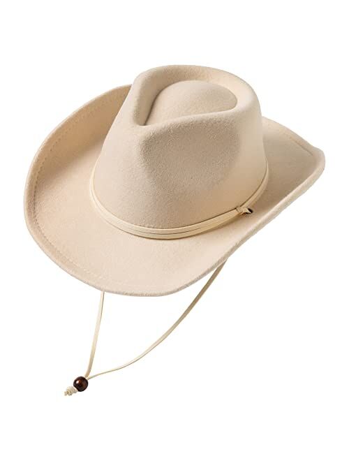 Lanzom Kids Girls Boys Retro Felt Wide Brim Western Cowboy Cowgirl Hat Dress Up Hat with Wind Lanyard