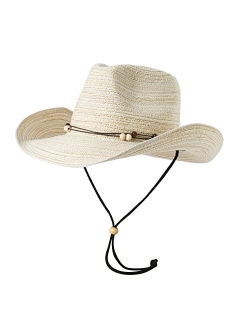 Lanzom Women Men Wide Brim Sun hat Cowboy Cowgirl Hat Packable Outdoor Hat for Hiking Foldable Summer Beach Hat UPF 50+