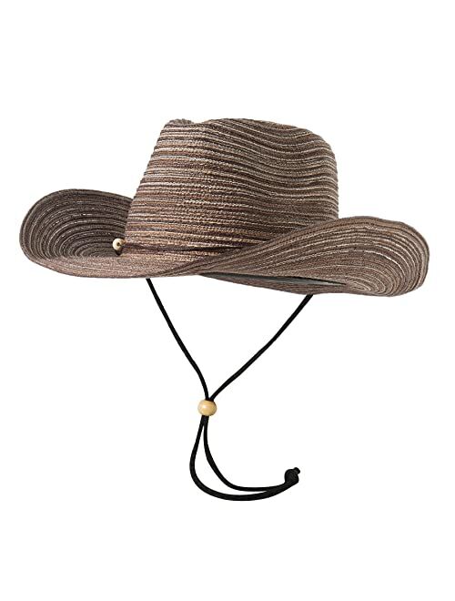 Lanzom Women Men Wide Brim Sun hat Cowboy Cowgirl Hat Packable Outdoor Hat for Hiking Foldable Summer Beach Hat UPF 50+