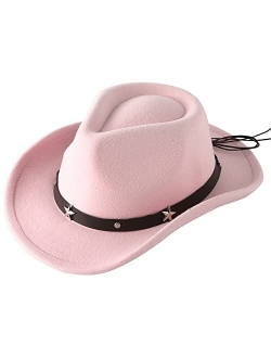 Lanzom Kids Girls Boys Cowboy Cowgirl Hat with Buckle Belt Toddlers Felt Western Hat