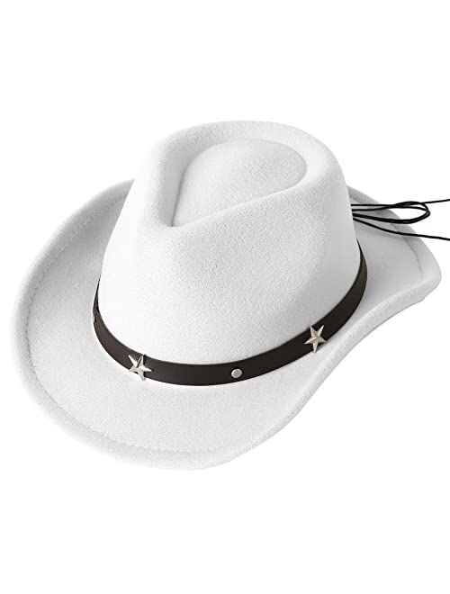 Lanzom Kids Girls Boys Cowboy Cowgirl Hat with Buckle Belt Toddlers Felt Western Hat