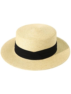 Lanzom Women Men Wide Brim Raffia Straw Boater Hat Fedora Summer Beach Sun Hat Straw Hat for Women