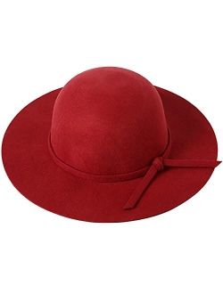 Lanzom Kids Girl Classic Wool Felt Bowler Cap Bow Wide Brim Floppy Fedora Hat