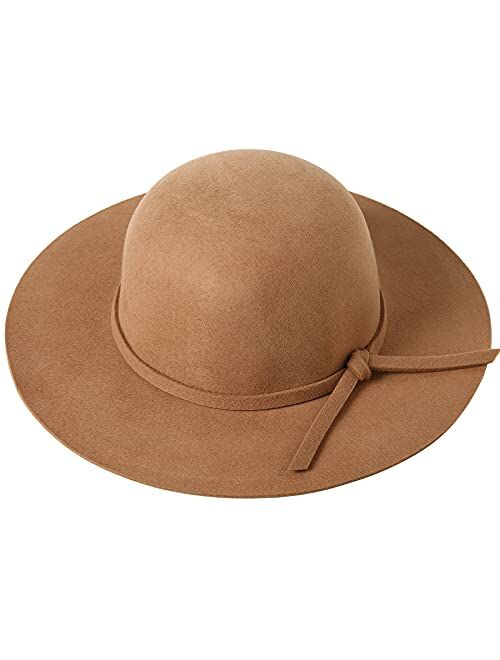 Lanzom Kids Girl Classic Wool Felt Bowler Cap Bow Wide Brim Floppy Fedora Hat