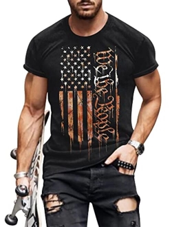 Mainfini Mens 1776 Distressed T-Shirt 4th of July Shirt Tops American Flag Patriotic Short Sleeve Independence Day Shirt