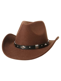 Lanzom Classic Felt Wide Brim Women Men Western Cowboy Hat Cowgirl Hats with Buckle Belt