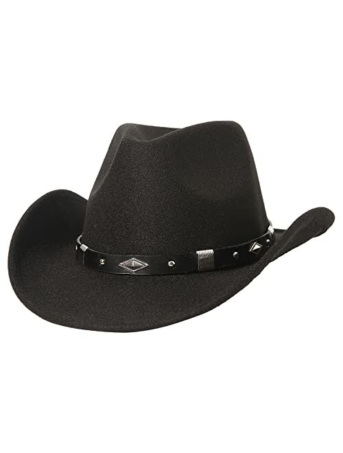 Lanzom Classic Felt Wide Brim Women Men Western Cowboy Hat Cowgirl Hats with Buckle Belt