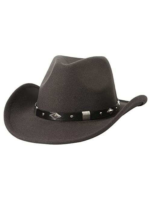 Lanzom Classic Felt Wide Brim Women Men Western Cowboy Hat Cowgirl Hats with Buckle Belt