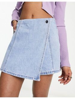 denim wrap skort in light blue