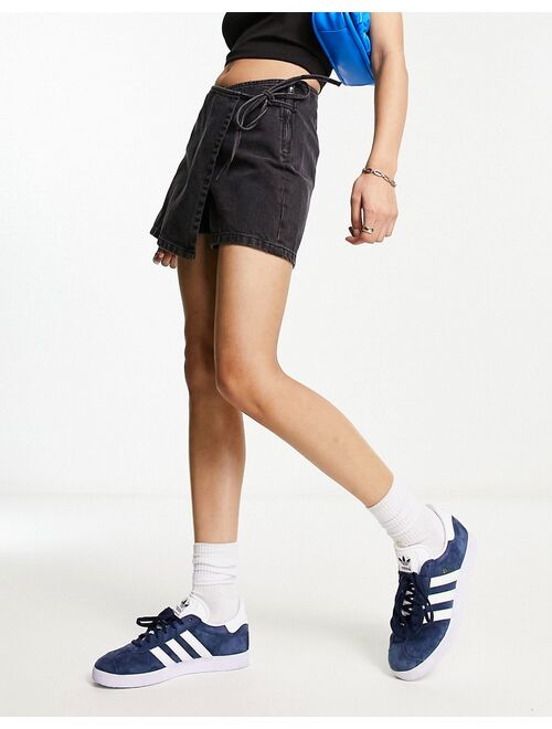 ASOS DESIGN denim skort in washed black