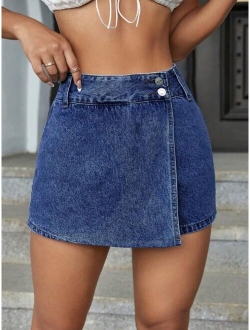 SHEIN ICON High Waist Wrap Front Denim Skort