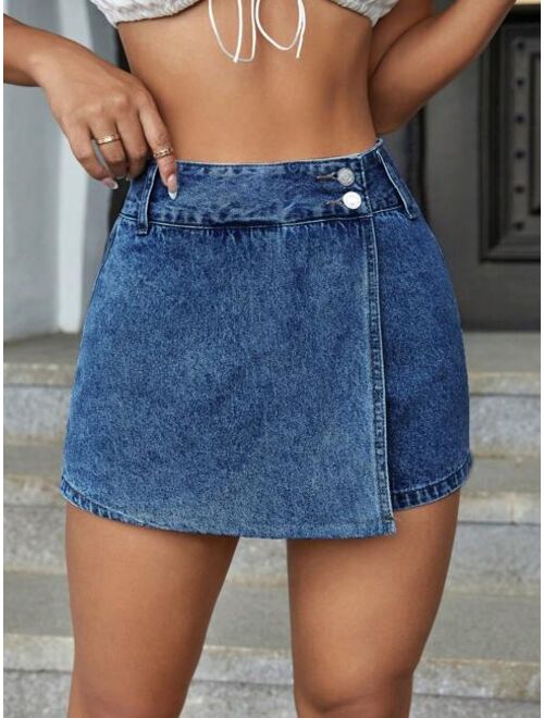 SHEIN ICON High Waist Wrap Front Denim Skort